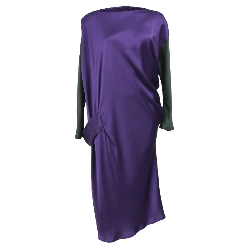 Alberta Ferretti Long Sleeve Midi Dress in Purple Silk