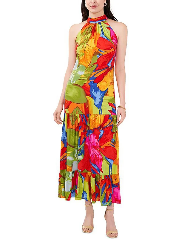 Womens Printed Halter Maxi Dress