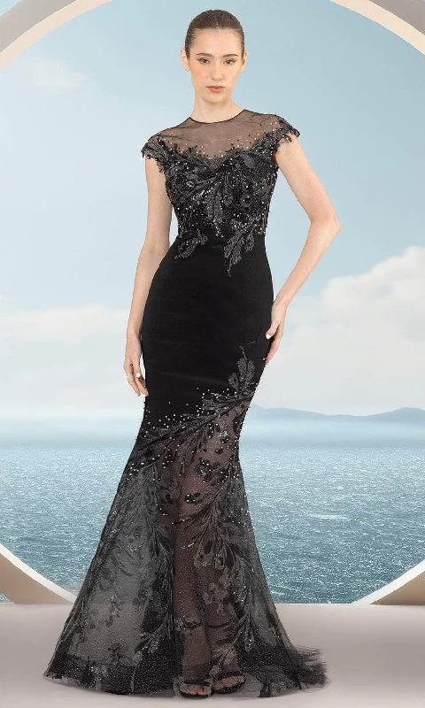 Janique 2508 - Cap Sleeve Embroidered Evening Dress