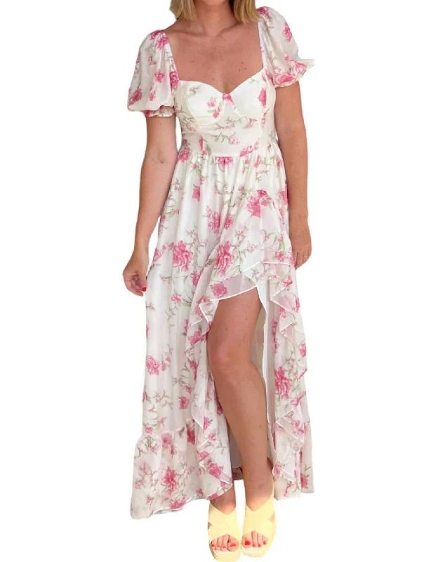 Daphne Sweetheart Floral Maxi Dress In Cream/pink