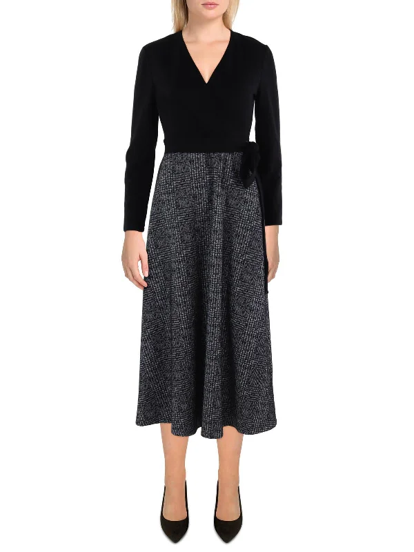 Womens Houndstooth Midi Wear To Work Dress