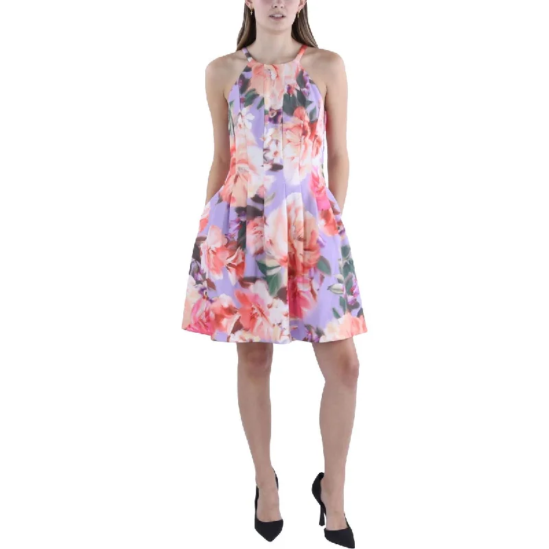 Womens Floral Print Mini Fit & Flare Dress