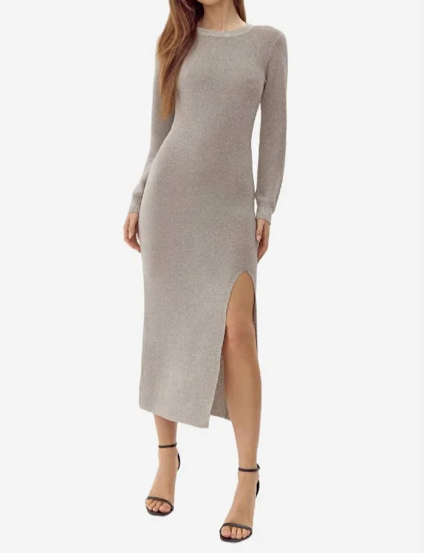 Estelle Metallic Knit Midi Dress In Silver