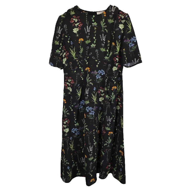 Altuzarra Sylvia Short-Sleeved Floral-Print Midi Dress In Black Silk