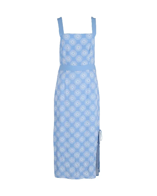 Diane Von Furstenberg Open Back Midi Dress in Blue Polyester