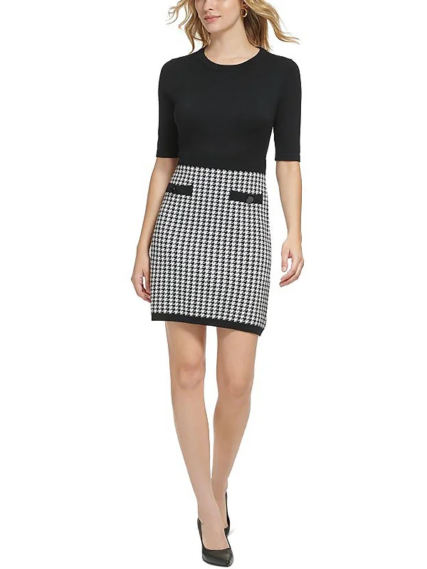 Womens Houndstooth Midi Sweaterdress