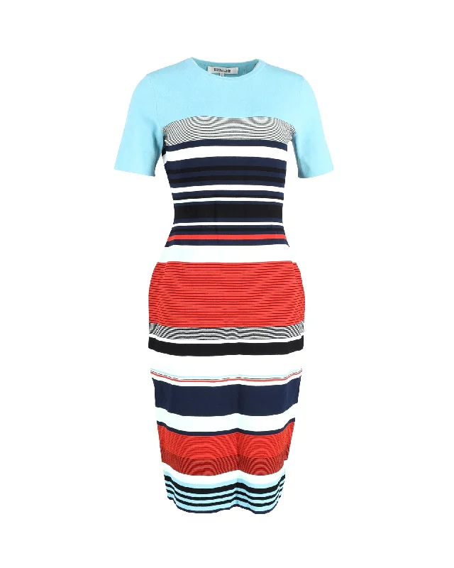 Diane Von Furstenberg Striped Midi Dress in Multicolor Viscose