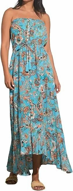 Strapless Maxi Dress In Turquoise Floral