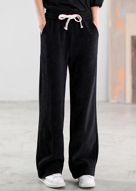 Plus Size Black Cinched Pockets Corduroy Pants Winter