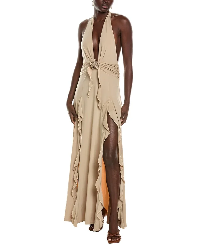 WeWoreWhat Halter Ruffle Maxi Dress