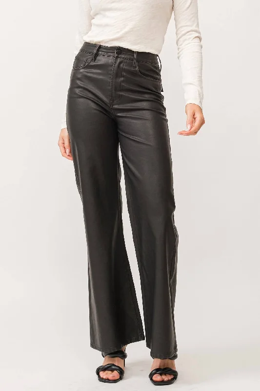 Fiona High Rise Wide Leg Faux Leather In Smoked Charcoal