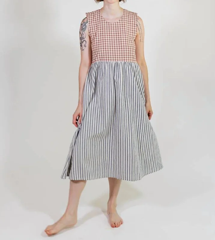 Lilah Midi Dress In Gingham Stripe Mix