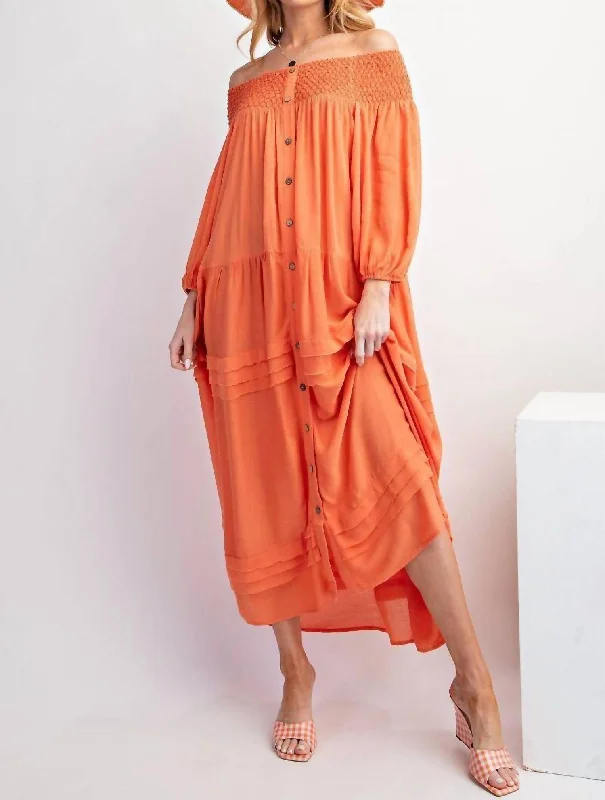 Gauze Button Down Maxi Dress In Washed Orange