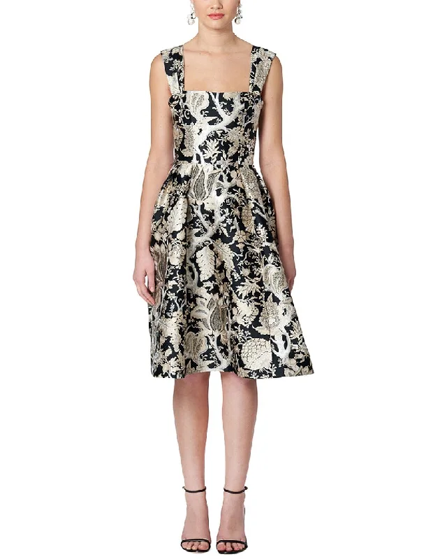 Carolina Herrera Thick Gathered Strap A-Line Midi Dress