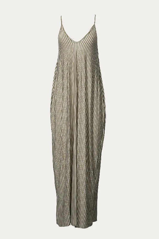 Striped Stretch-Modal Jersey Maxi Dress In Mocha/white