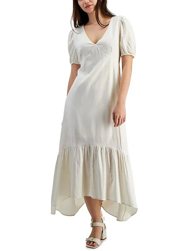 Juniors Womens Linen Blend V-Neck Maxi Dress