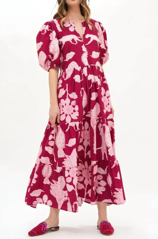 Puff Sleeve Maxi in Lamu Magenta