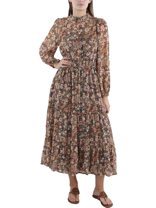 Womens Floral Print Tea Length Maxi Dress