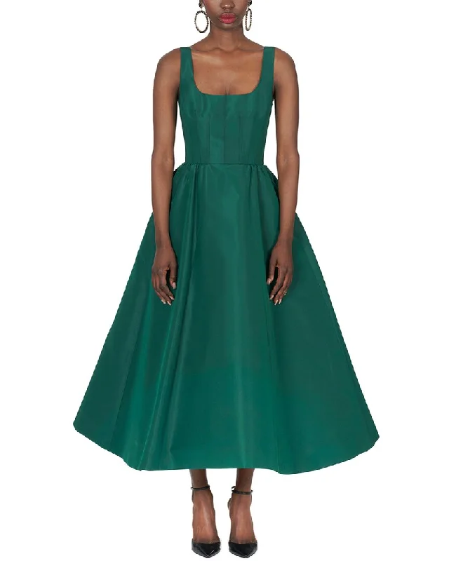 Carolina Herrera Wide Strap Full Silk Midi Dress