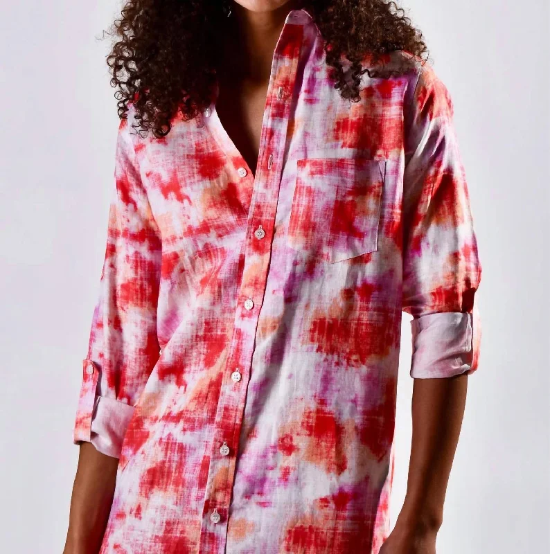 Girlfriend Linen Mini Dress In Pink Tie Dye