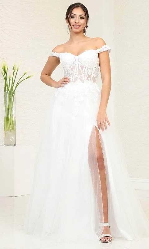 May Queen MQ2053 - Appliqued Off Shoulder Prom Gown