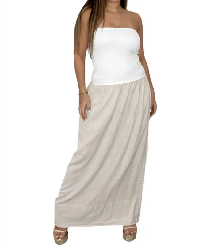 Linen Luxe Strapless Drop Waist Maxi Dress In White/oatmeal