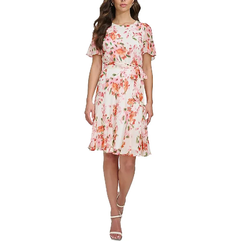 Womens Floral Print Knee-Length Mini Dress