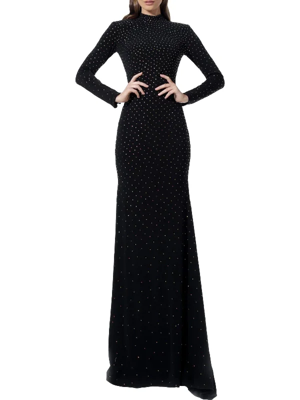 Womens Rhinestone Maxi Evening Dress