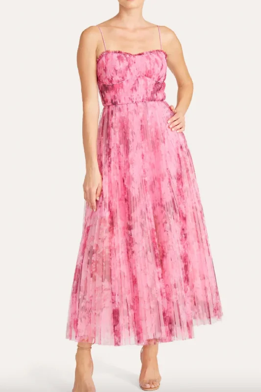 Sleeveless Tulle Maxi Dress In Superimposed Flora