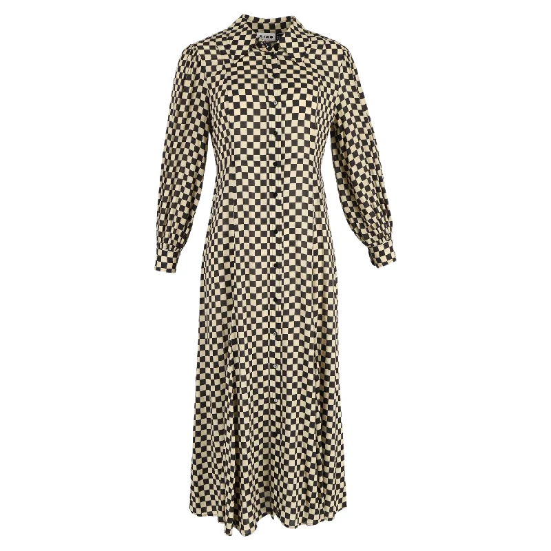 Rixo Maddison Checked Midi Shirt Dress in Multicolor Viscose