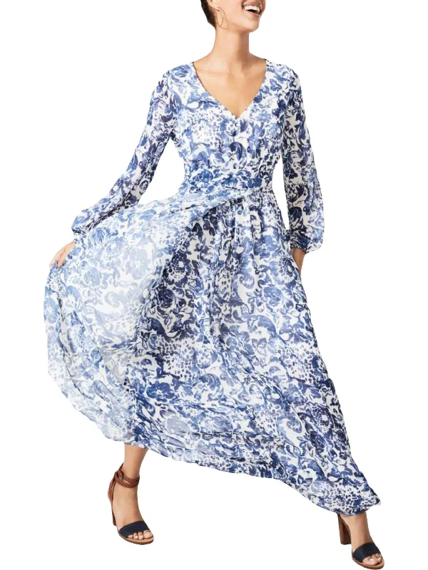 Womens Floral Print Maxi Wrap Dress