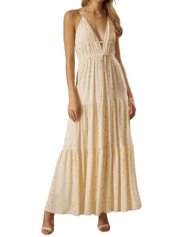 Ditsy Floral Halter Maxi Dress In Ivory