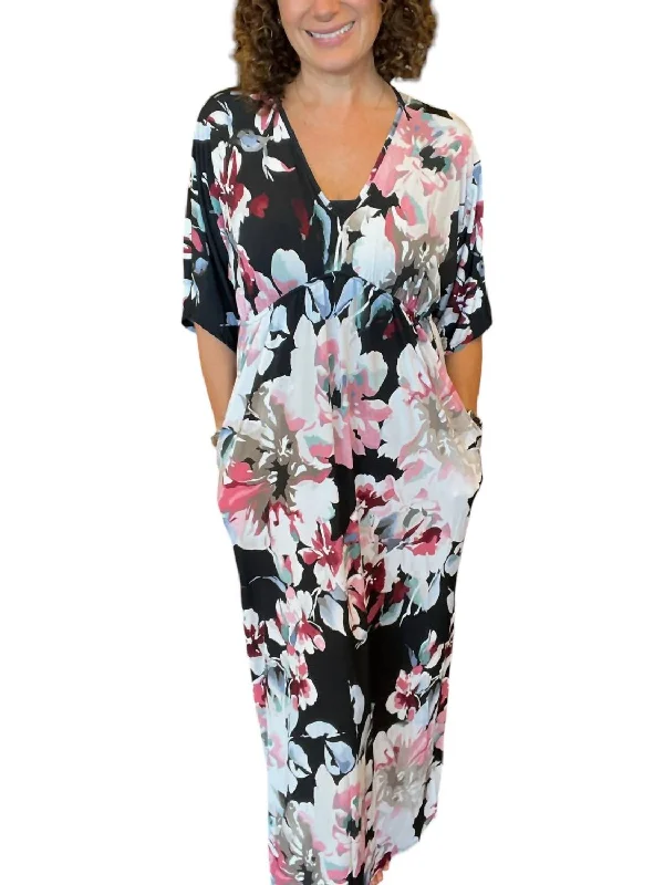 Bethany Floral V-Neck Maxi Dress In Black