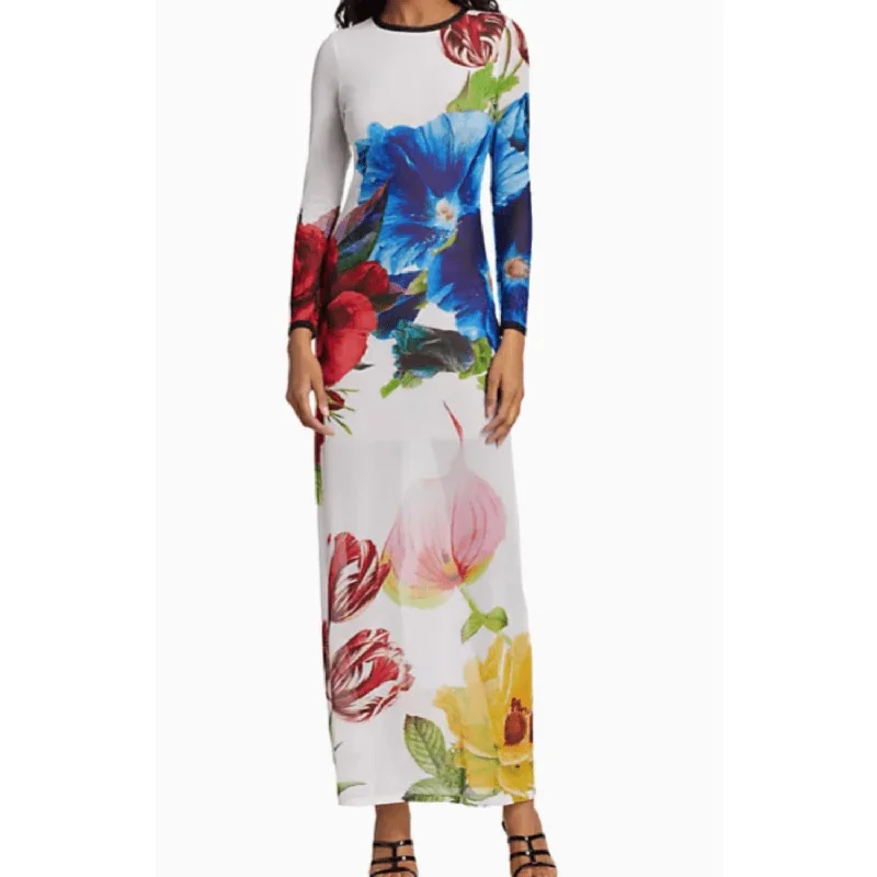 Delora Long Sleeve Crew Neck Le Parisien Maxi Dress In Multicolor