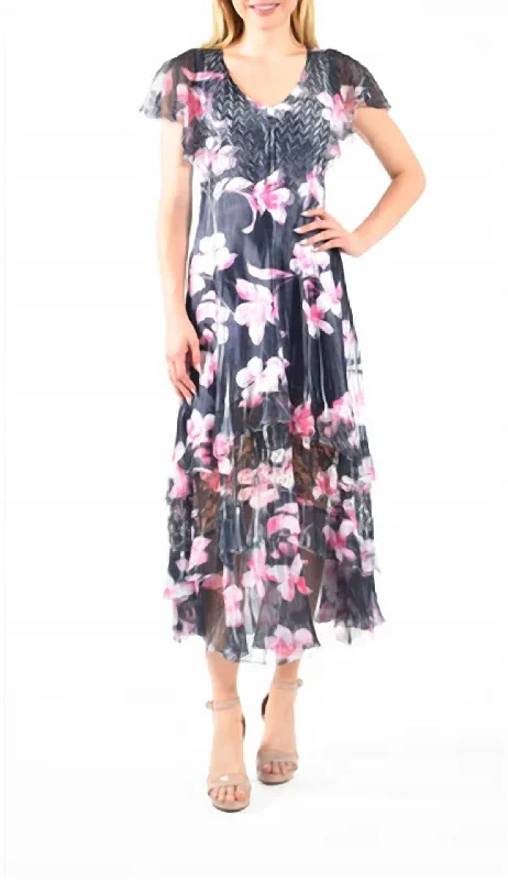 Flutter Sleeve Maxi Dress In Ina Flower