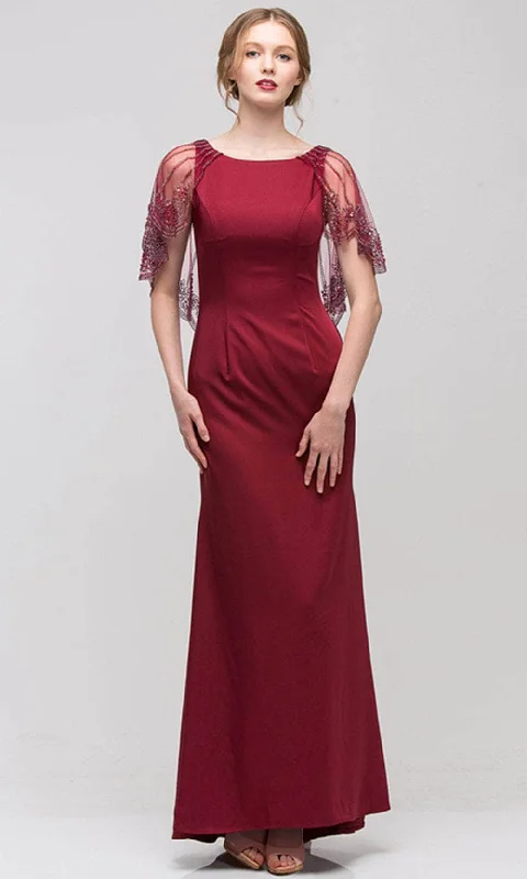 Eureka Fashion 7003 - Sheer Cape Bateau Neck Formal Gown