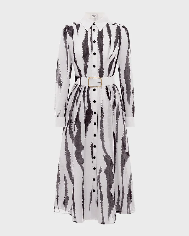 Veronica Belted Zebra-Print Midi Shirt Dress