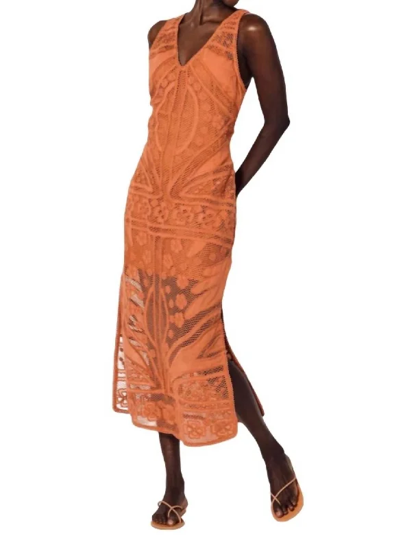 Shelby Crochet Midi Dress In Apricot Brandy