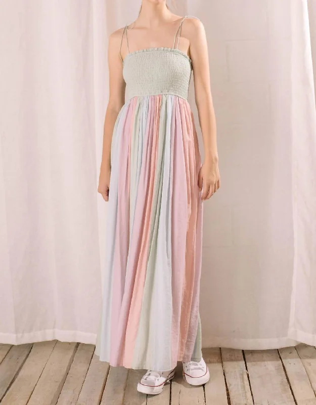 Saturated Pastel Color Block Maxi Dress In Multi Stripe