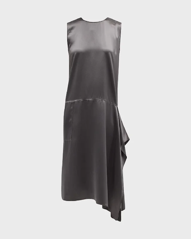 Side-Drape Satin Midi Dress