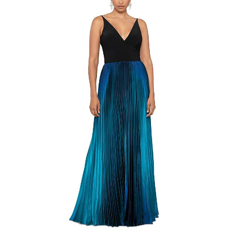 Petites Womens V Neck Pleated Maxi Dress