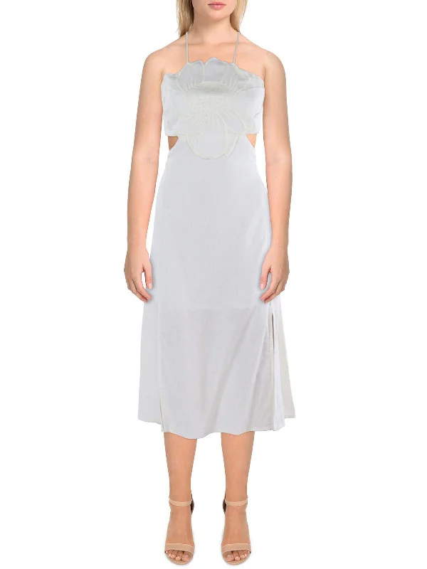 Womens Linen Cut-Out Midi Dress