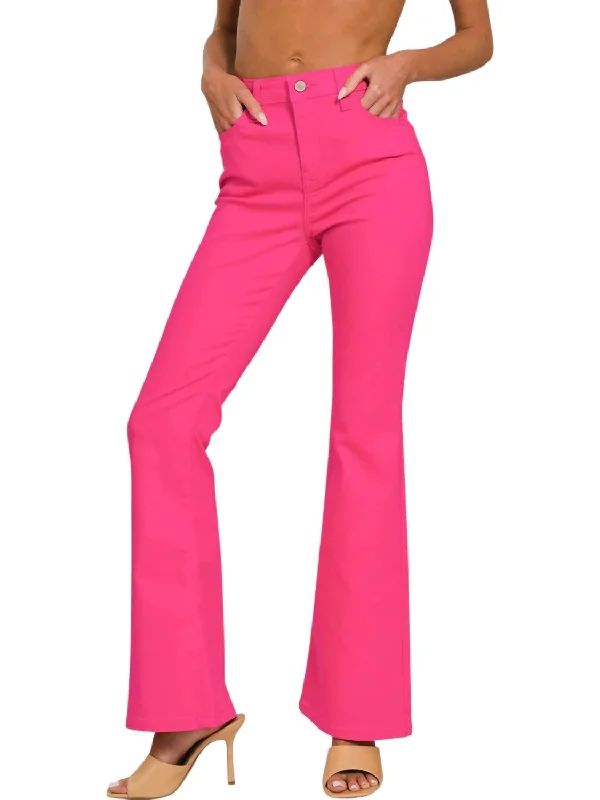 Anastasia High-Rise Bootcut Denim Pants In Fuchsia