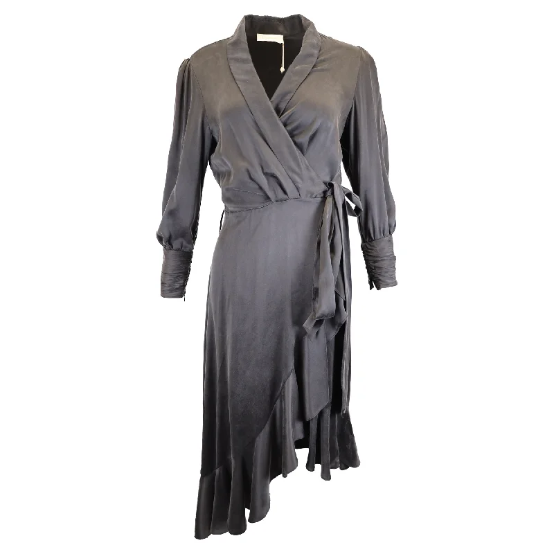 Zimmermann Midi Asymmetrical Wrap Dress in Black Silk