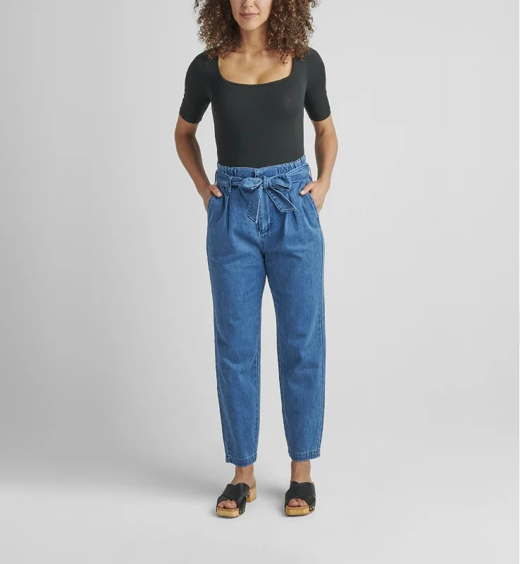 Belted Pleat High Rise Tapered Leg Pant In Blue Nova