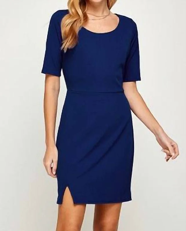 Scoop Neck Half Sleeve Mini Dress In Navy