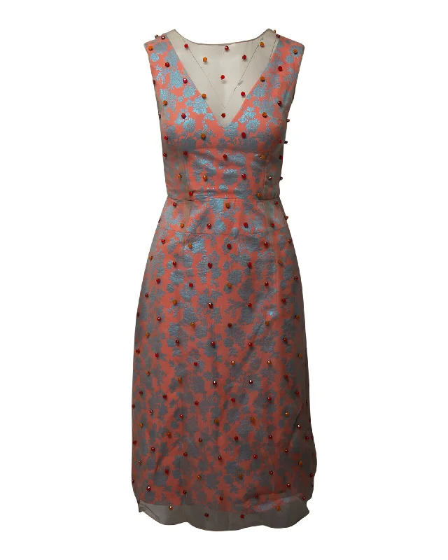 Erdem Overlay Jacquard Midi Dress in Multicolor Polyester