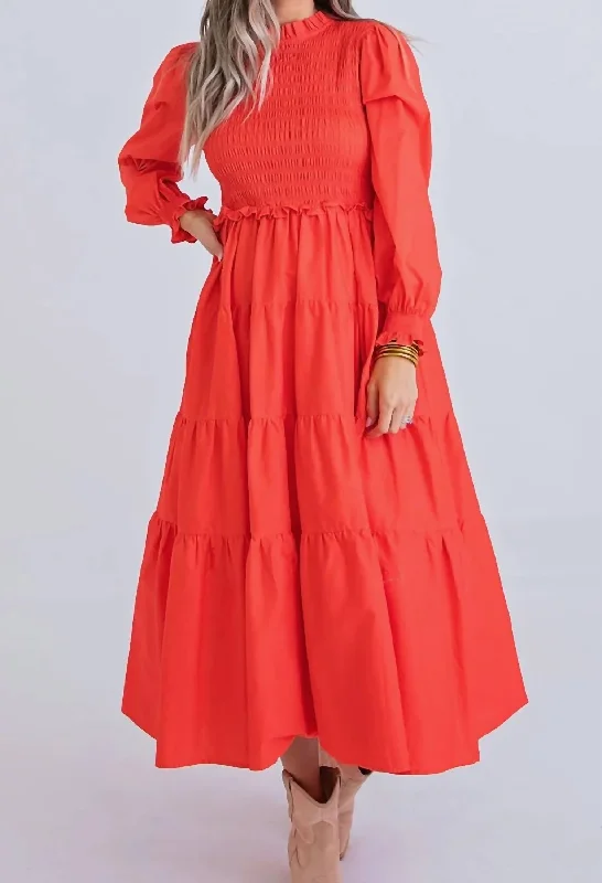 Patricia Poplin Smock Tier Maxi Dress in Red