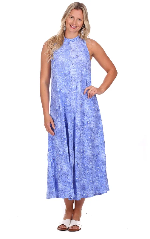 Lennox Midi Dress in Blue Marble