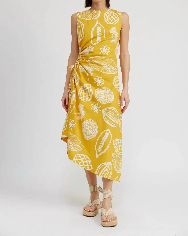 Paz Midi Dress In Golden Yellow